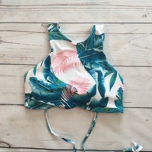 Tropical Racerback High Neck Bikini Top
